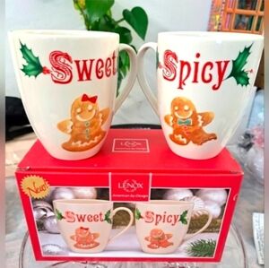 Lenox Sweet and Spicy Gingerbread Mug Set - Red and Green